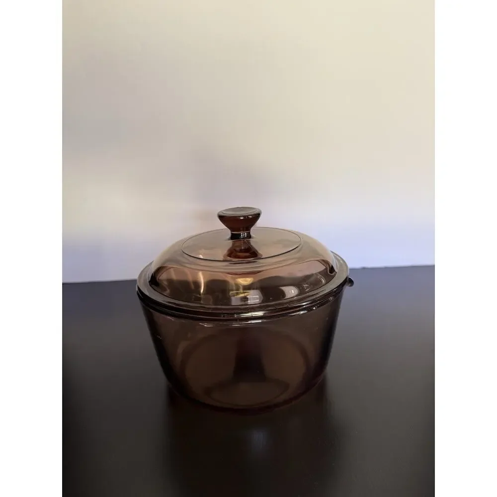 Vintage Vision Corning Ware Corning USA Sauce Pan Spout Pyrex Lid Amber 1L